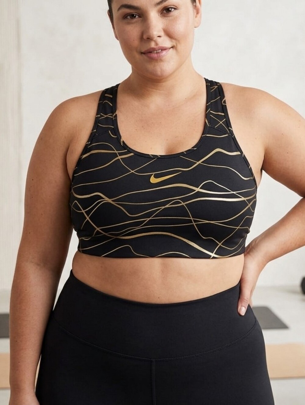 Nike Training Icon Clash Black and Gold Sports Bra 1X